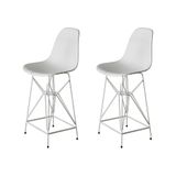 Kit 2 Banquetas Bistrô Alta Eames Eiffel Branca Base Ferro Branco - Cor: Branco