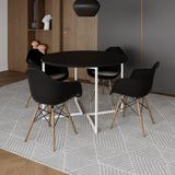 Mesa Jantar Industrial Preta 110cm Redonda Base V Ferro Branco Com 4 Poltronas Pretas Madeira Marrom
