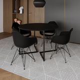 Mesa Industrial Jantar Redonda 110cm Preta Base V Com 4 Poltronas Pretas Ferro Preto Marrom