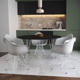 Mesa Jantar Redonda 110cm Preta Clips 3 Pés Com 5 Poltronas Brancas Ferro Branco Marrom