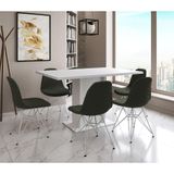 Mesa Jantar Londres Retangular Branca 137x90 6 Cadeiras Estofadas Verde Ferro Branco