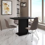 Mesa Jantar Londres Tampo Preto 120cm 4 Cadeiras Ferro Branco Estofado Nude Médio