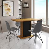 Mesa Jantar Londres Tampo Canela 120cm Base Preta 4 Cadeiras Ferro Preto Estofado Grafite