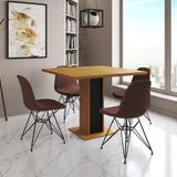 Mesa Jantar Londres Quadrada Canela 90cm Base Preta 4 Cadeiras Eames Estofadas Caramelo Ferro Preto