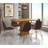 Mesa Jantar Londres Retangular Canela 137x90cm 6 Cadeiras Estofadas Caramelo Base Dourado