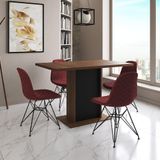 Mesa Jantar Londres Tampo Amêndoa 120cm Base Preta 4 Cadeiras Ferro Preto Estofado Vermelho