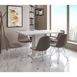 Mesa Jantar Londres Retangular Branca 137x90 6 Cadeiras Estofadas Nude Médio Ferro Branco
