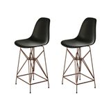 Kit 2 Banquetas Bistrô Alta Eames Eiffel Preta Base Ferro Cobre - Cor: Marrom