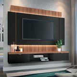 Painel Home Suspenso Illusion 1.8 Preto / Nature P/ Tv Até 55 Com Fita Led