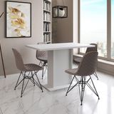 Mesa Jantar Londres Tampo Branco 120cm 4 Cadeiras Ferro Preto Estofado Nude Médio