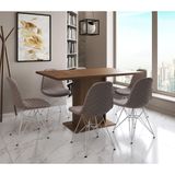 Mesa Jantar Londres Retangular Amêndoa 137x90cm 6 Cadeiras Estofadas Nude Médio Ferro Branco