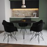 Mesa Jantar Redonda 110cm Preta Clips 3 Pés Com 5 Poltronas Pretas Ferro Preto Marrom