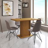 Mesa Jantar Londres Tampo Canela 120cm 4 Cadeiras Ferro Preto Estofado Nude Médio