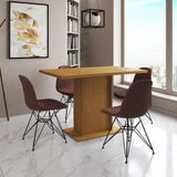 Mesa Jantar Londres Tampo Canela 120cm 4 Cadeiras Ferro Preto Estofado Caramelo