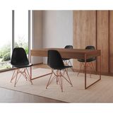 Mesa Jantar Industrial Retangular Filadélfia Amêndoa 137x90cm Com 4 Cadeiras Eames Pretas Base Cobre