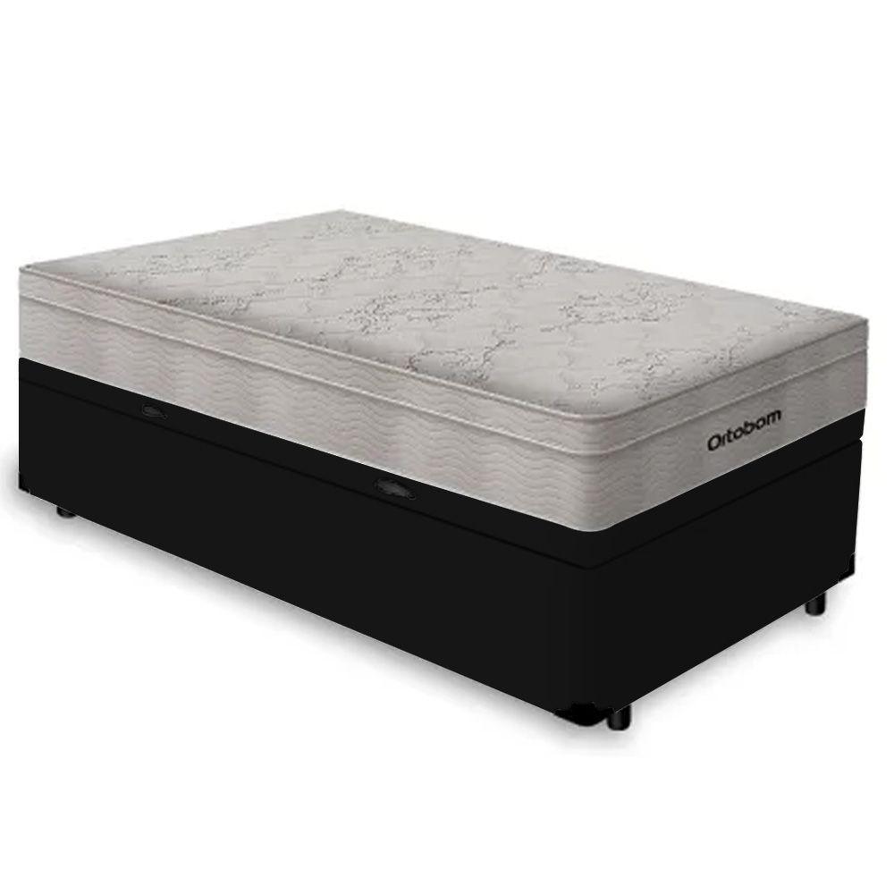 Cama Box Baú Solteiro + Colchão De Molas Ensacadas Airtech Ortobom 67x88x188 Cor:preto