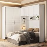 Guarda Roupas Modulado Com Cabeceira De Casal Florença 6 Portas 5 Gavetas Branco Moval Branco
