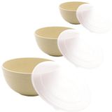 Kit 3 Bowls Pote Cumbuca Tigela Bambu Ecológico Com Tampa