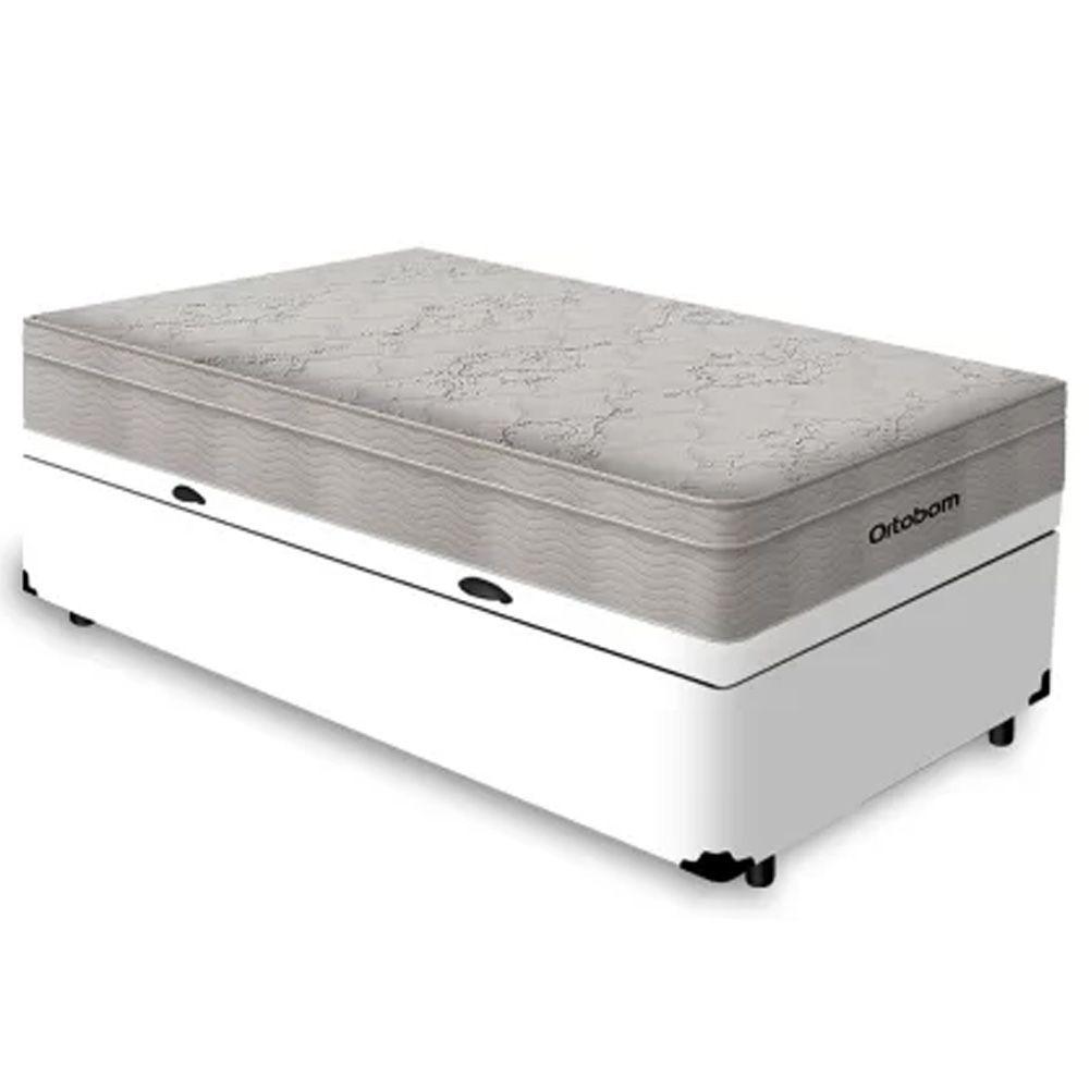 Cama Box Baú Solteiro + Colchão De Molas Ensacadas Airtech Ortobom 67x88x188 Branco