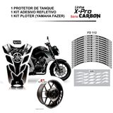 Combo Protetor Adesivo Tanque E Aro Moto Yamaha Fazer Prata/preto Preto E Cinza