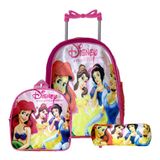 Mochila Feminina Infantil Rodinha Princesas Lancheira Estojo