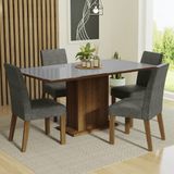 Conjunto Sala De Jantar Mesa Tampo De Vidro 4 Cadeiras Rustic/cinza/silver