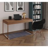 Escrivaninha Industrial Office Estudo Malta Amêndoa 137x53cm Com 1 Poltrona Preta Base Marrom