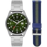 Relogio Orient Masculino Solar Prata Verde Troca Pulseira