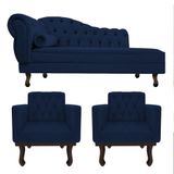 Kit Diva Recamier Diana 130cm Lado Direito E 02 Poltronas Classic Suede Branco