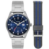 Relogio Orient Masculino Solar Prata Azul Troca Pulseira