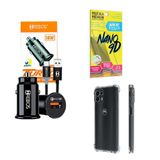 Kit Carregador Veicular + Capa Moto Edge20 Pro + Película 9d