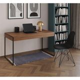 Escrivaninha Industrial Escritório Malta Amêndoa Com 1 Cadeira Eames Eiffel Preta Base Ferr Marrom