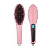 Escova Alisadora Mágica Efeito Chapinha Cabelos Hair Eletrica 230 Lcd Rosa