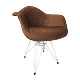 Poltrona Jantar Estofada Caramelo Base Ferro Branco Amarelo