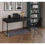 Escrivaninha Industrial Escritório Malta Preta Com 1 Cadeira Eames Eiffel Preta Base Ferro Marrom