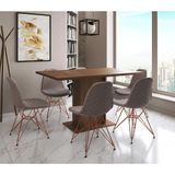 Mesa Jantar Londres Retangular Amêndoa 137x90cm 6 Cadeiras Estofadas Nude Médio Base Cobre