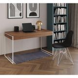 Escrivaninha Industrial Escritório Malta Canela Com 1 Cadeira Eames Eiffel Preta Base Ferro Marrom