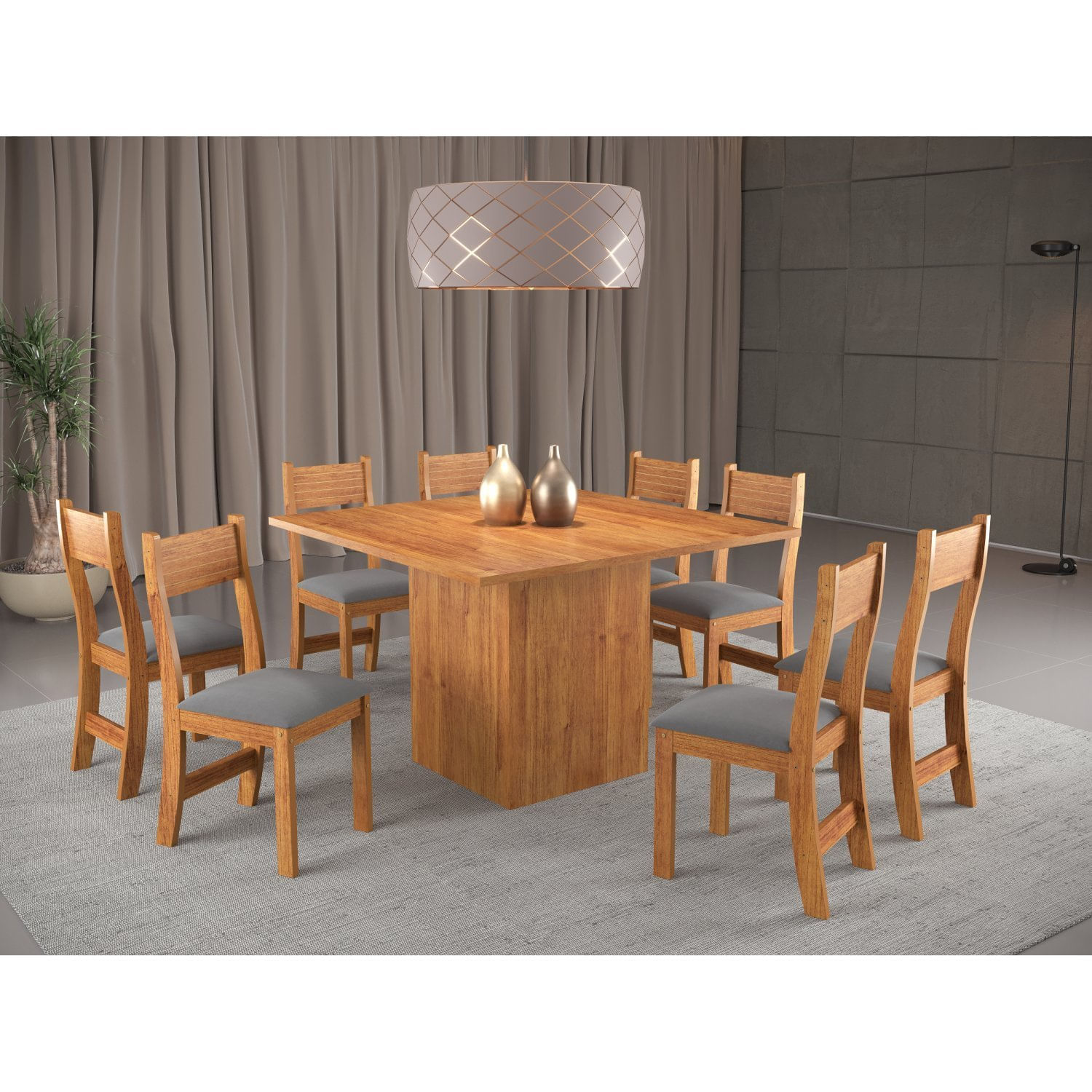 Conjunto Sala De Jantar Mesa Acord Com 8 Cadeiras Brisa Viero Mel/cinza