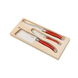 Conjunto De 3 Facas Luxo Para Queijo Com Bandeja De Madeira - Vermelho