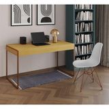 Escrivaninha Industrial Escritório Canela Malta Com 1 Cadeira Eames Eiffel Branca Base Cobr Marrom