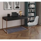 Escrivaninha Industrial Escritório Preta Malta Com 1 Cadeira Eames Eiffel Branca Base Cobre Marrom