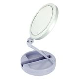 Espelho De Aumento 10x Com Luz De Iluminação Led De Mesa Dobrável E Articulável Redondo