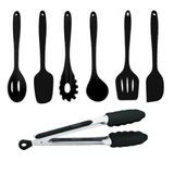 Jogo Colheres Utensílios Silicone Maciço Preto 7 Peças