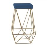 Banqueta Decorativa Kathy Base Gold Suede Azul Gran Belo