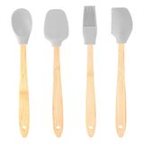 Conjunto Com 4 Utensílios De Silicone Cabo Em Bambu Lyor