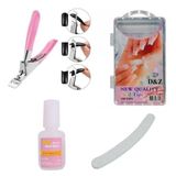 Kit Cola Para Unhas Lixa + Kit 100 Unhas Tips + Alicate