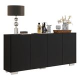 Aparador Buffet 4 Portas Com Pés Quadrados Veneza Multimóveis V3557 Preto/branco Preto/branco