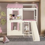 Cama Alta Infantil Com Escorregador Club House Premium Casatema Branco/rosa