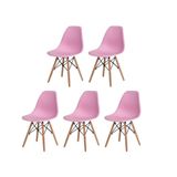 Kit 5 Cadeiras Charles Eames Eiffel Rosa Claro Base Madeira Sala Cozinha Jantar