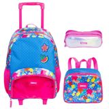 Kit Mochila Escolar Juvenil Floral Plus Infantil Rodinhas G